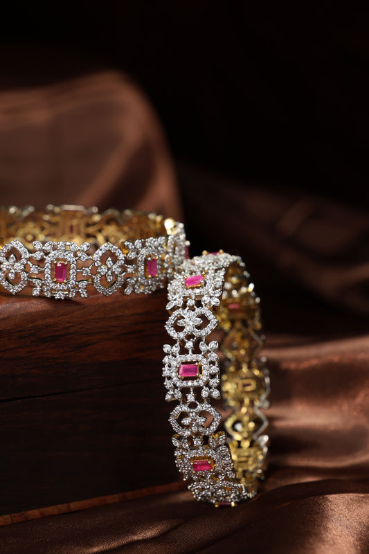 American diamond pink stone bangles