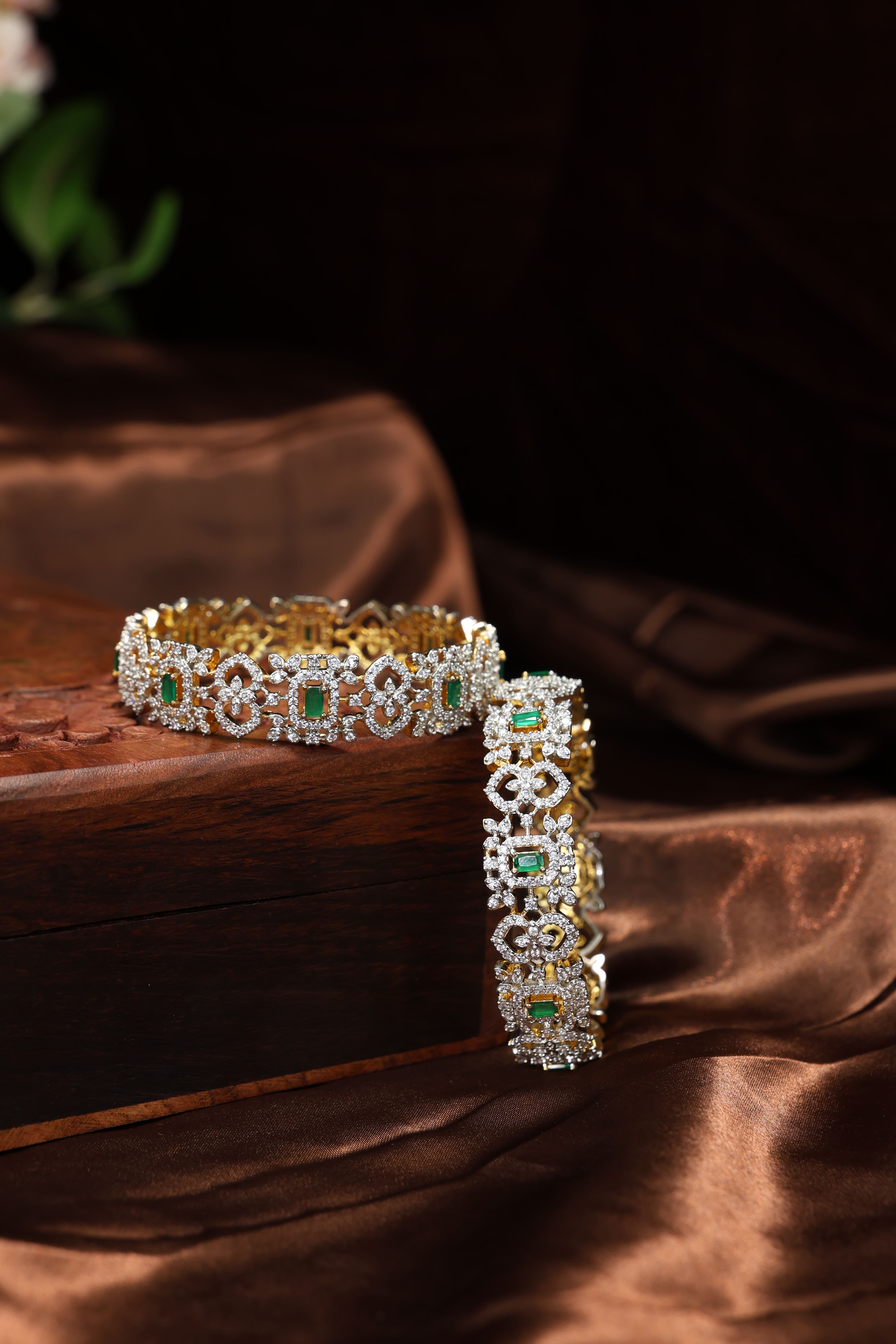american diamond emerald green bangles