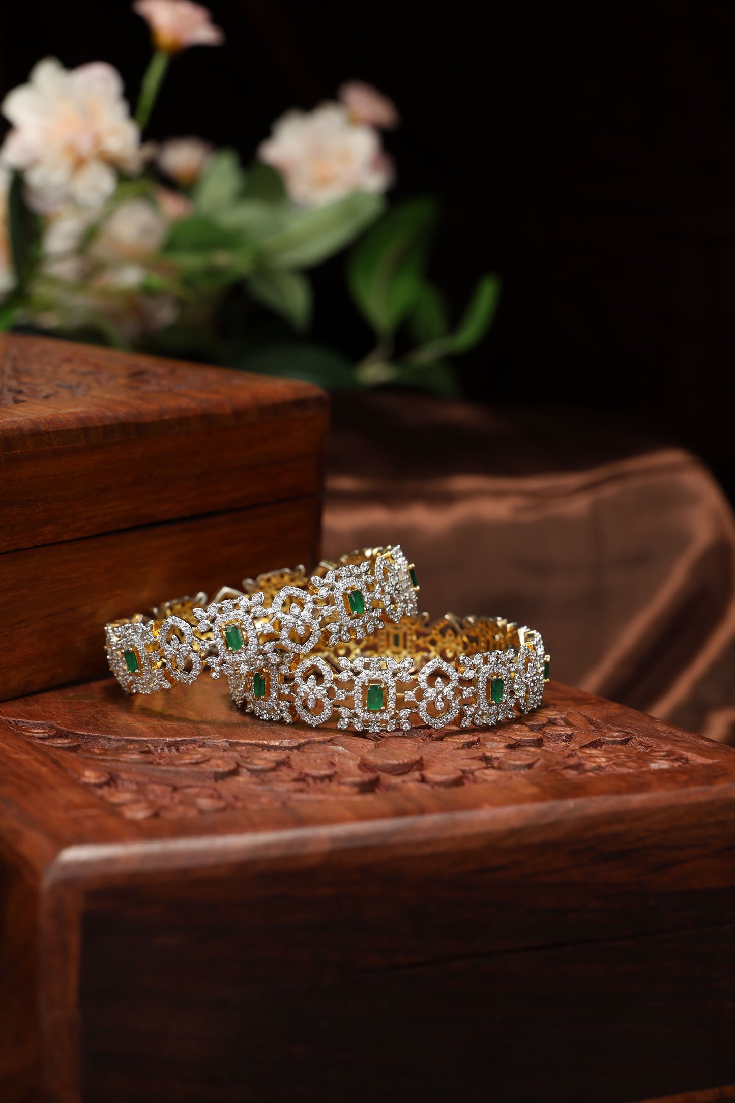american diamond emerald green bangles