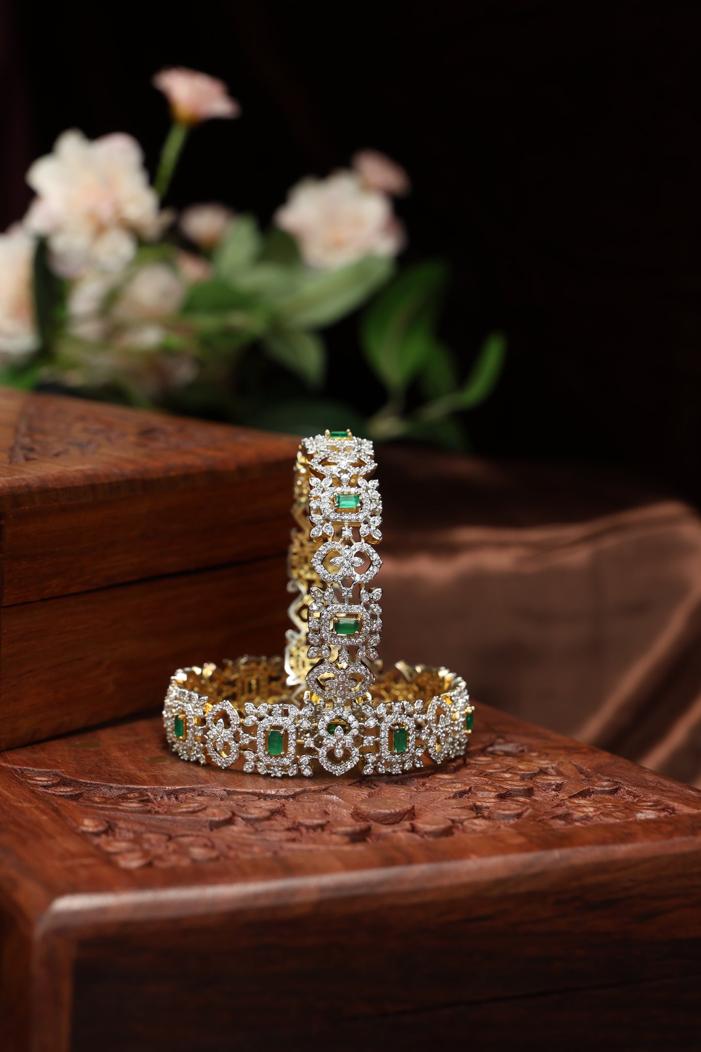 american diamond emerald green bangles