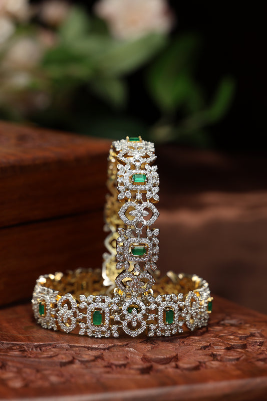 american diamond emerald green bangles