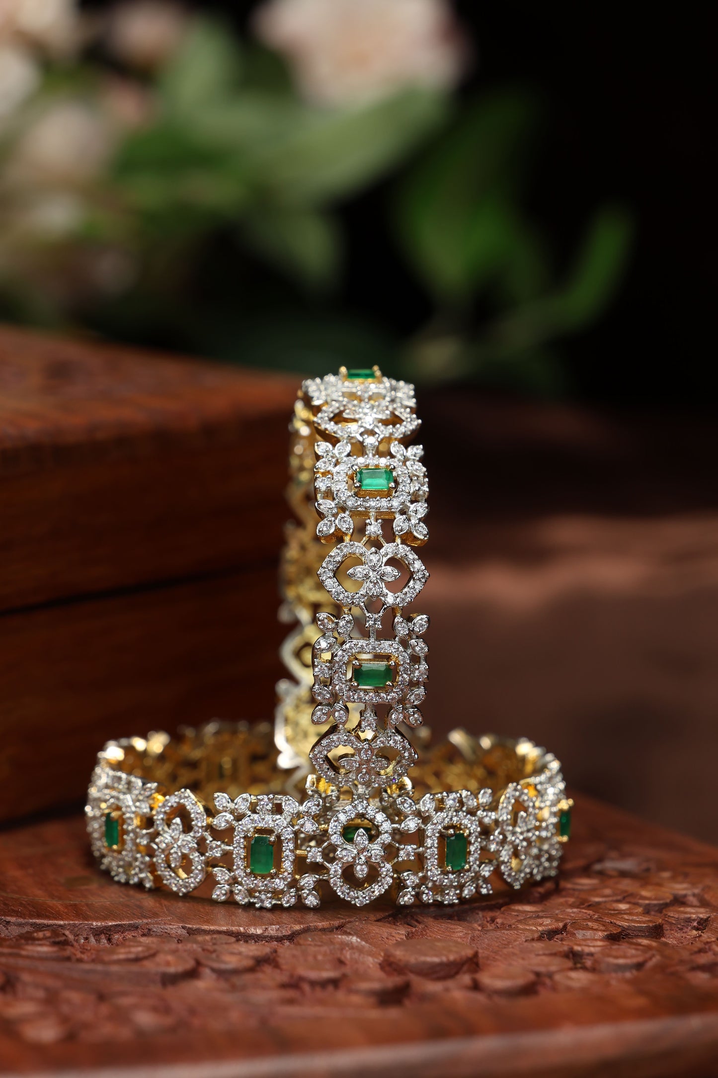 american diamond emerald green bangles