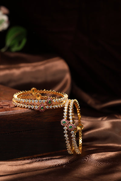 Cute mango mottif kemp stone bangles-4pcs