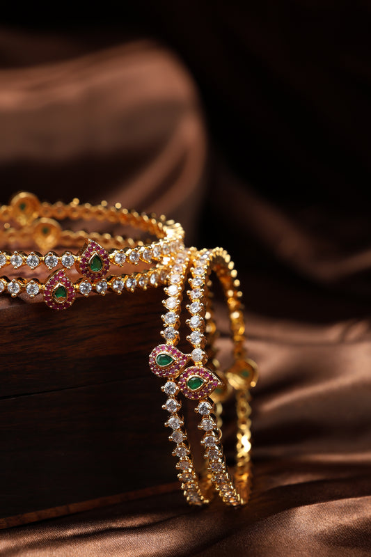 cute mango mottif kemp stone bangles-4pcs