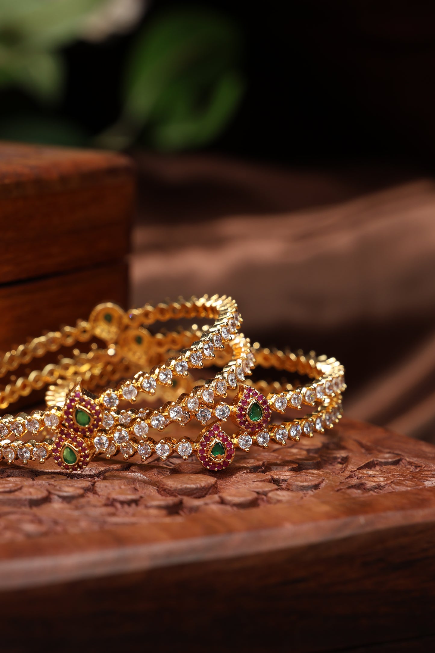 cute mango mottif kemp stone bangles-4pcs