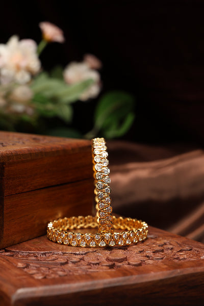 Vintage zig zag pattern white stone bangles-2pcs
