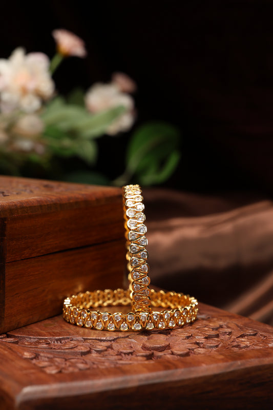 vintage zig zag pattern white stone bangles-2pcs