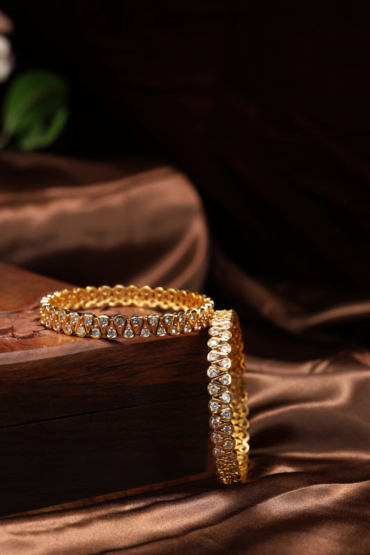 vintage zig zag pattern white stone bangles-2pcs
