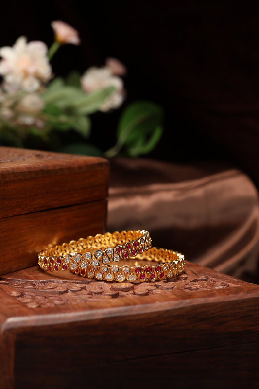 vintage zig zag pattern ruby white stone bangles-2pcs