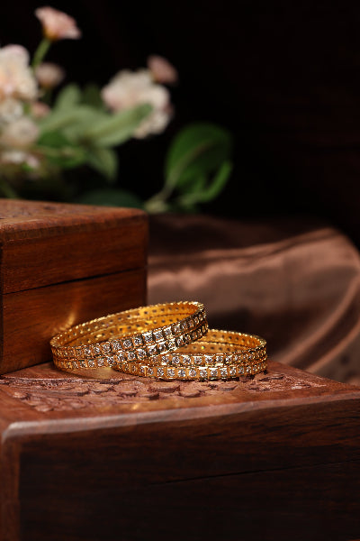 Vintage single line white stone bangles-4pcs