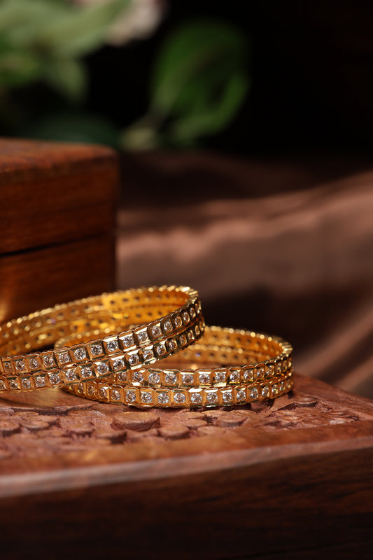 vintage single line white stone bangles-4pcs