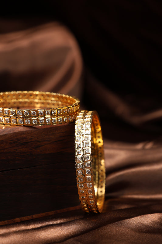 vintage single line white stone bangles-4pcs