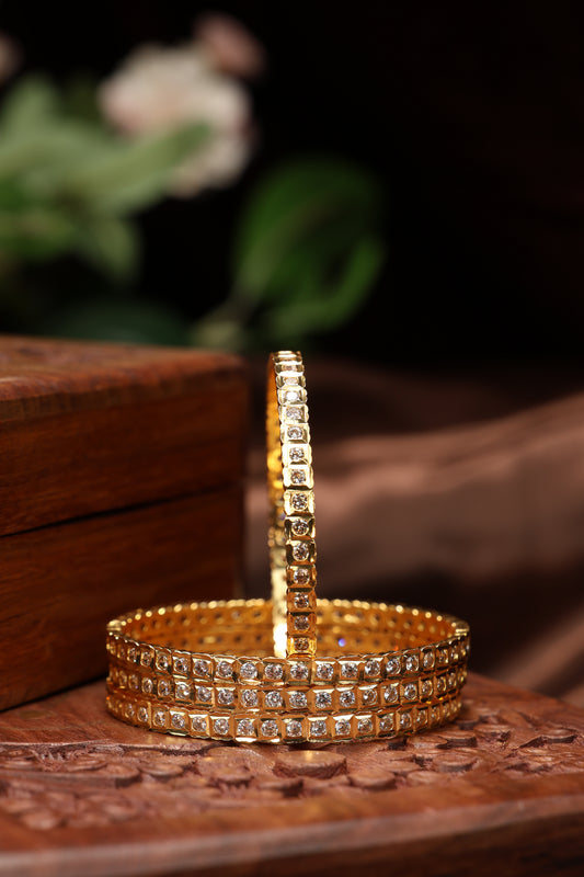 vintage single line white stone bangles-4pcs
