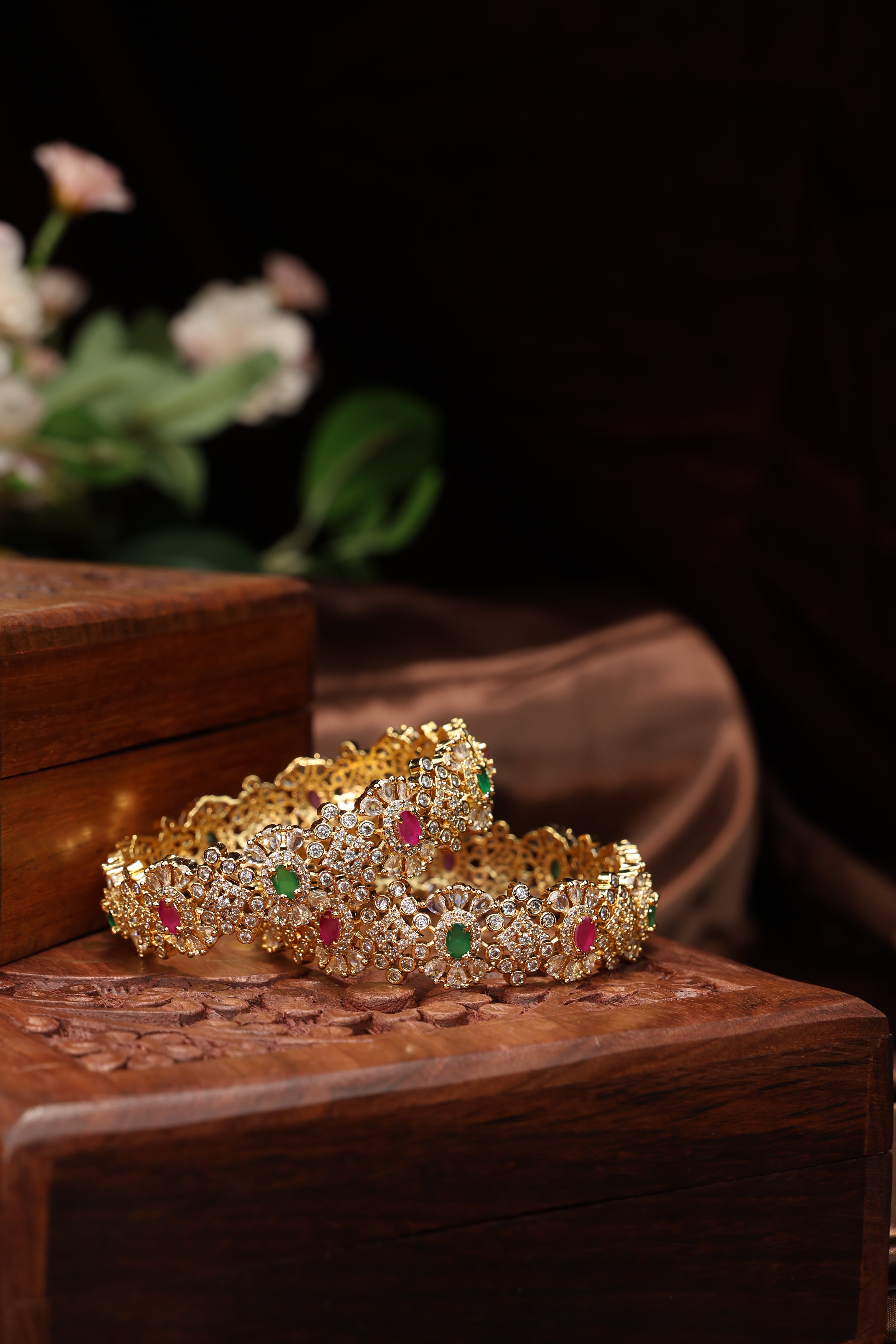 cz stone multicolor grand bangles-2pcs