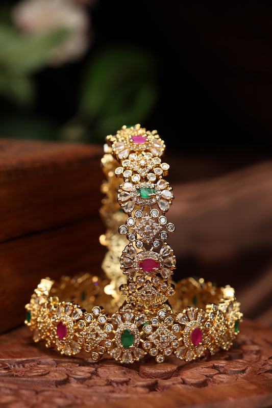 cz stone multicolor grand bangles-2pcs