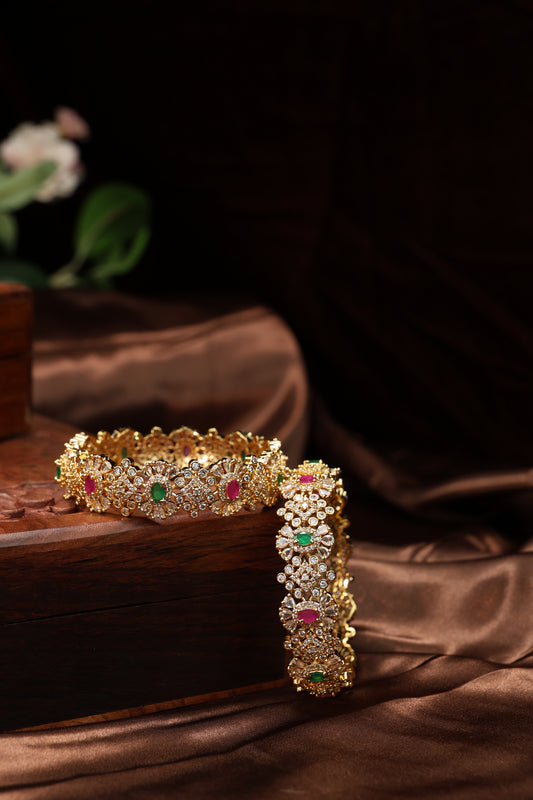 cz stone multicolor grand bangles-2pcs