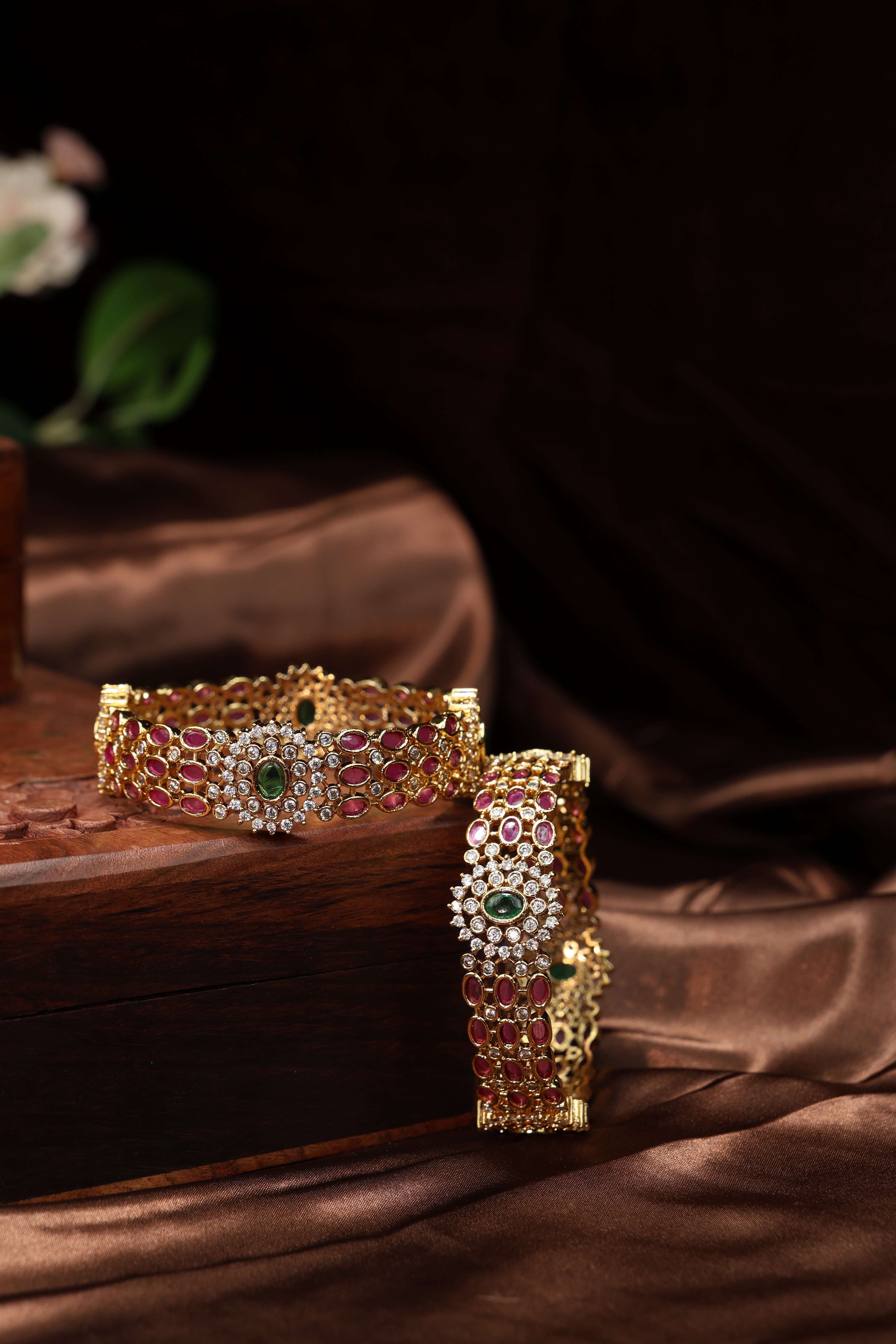 beautiful full ruby stone studded bangles-2pcs