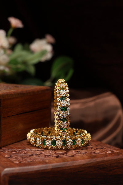 Victorian green stone studded bangles-2pcs