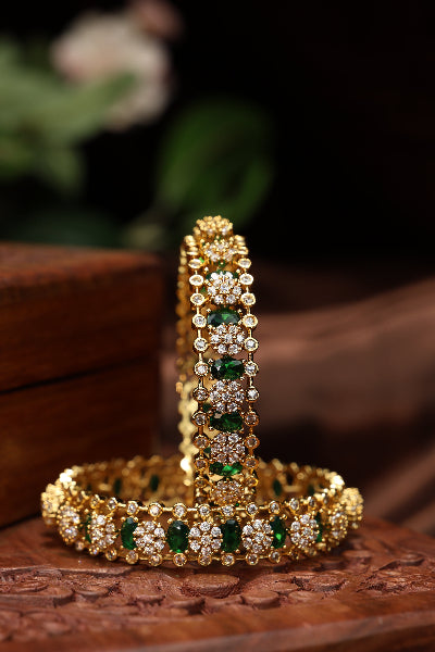 Victorian green stone studded bangles-2pcs
