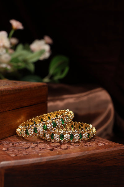 Victorian green stone studded bangles-2pcs