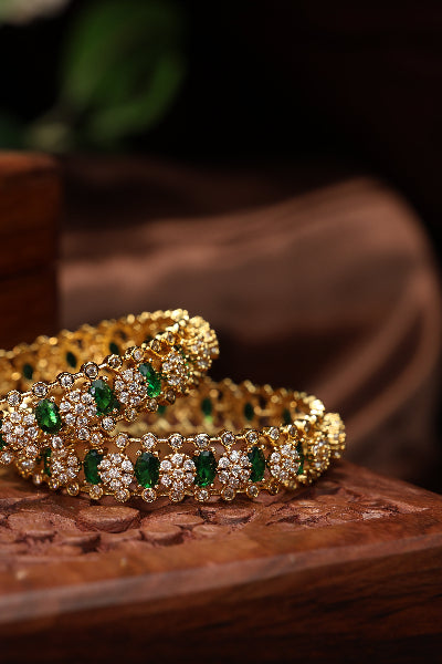 Victorian green stone studded bangles-2pcs