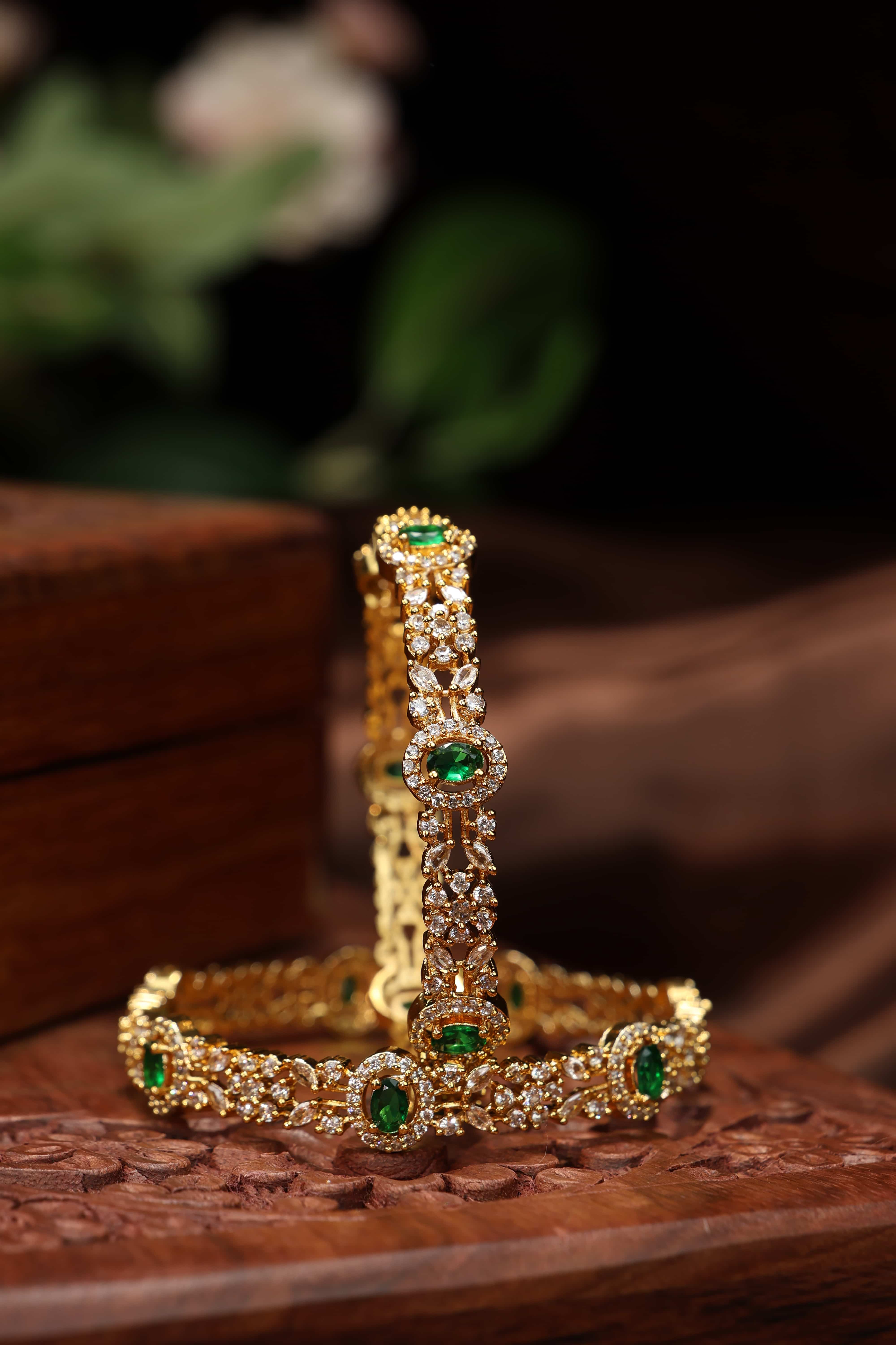 Victorian green stone studded bangles-2pcs