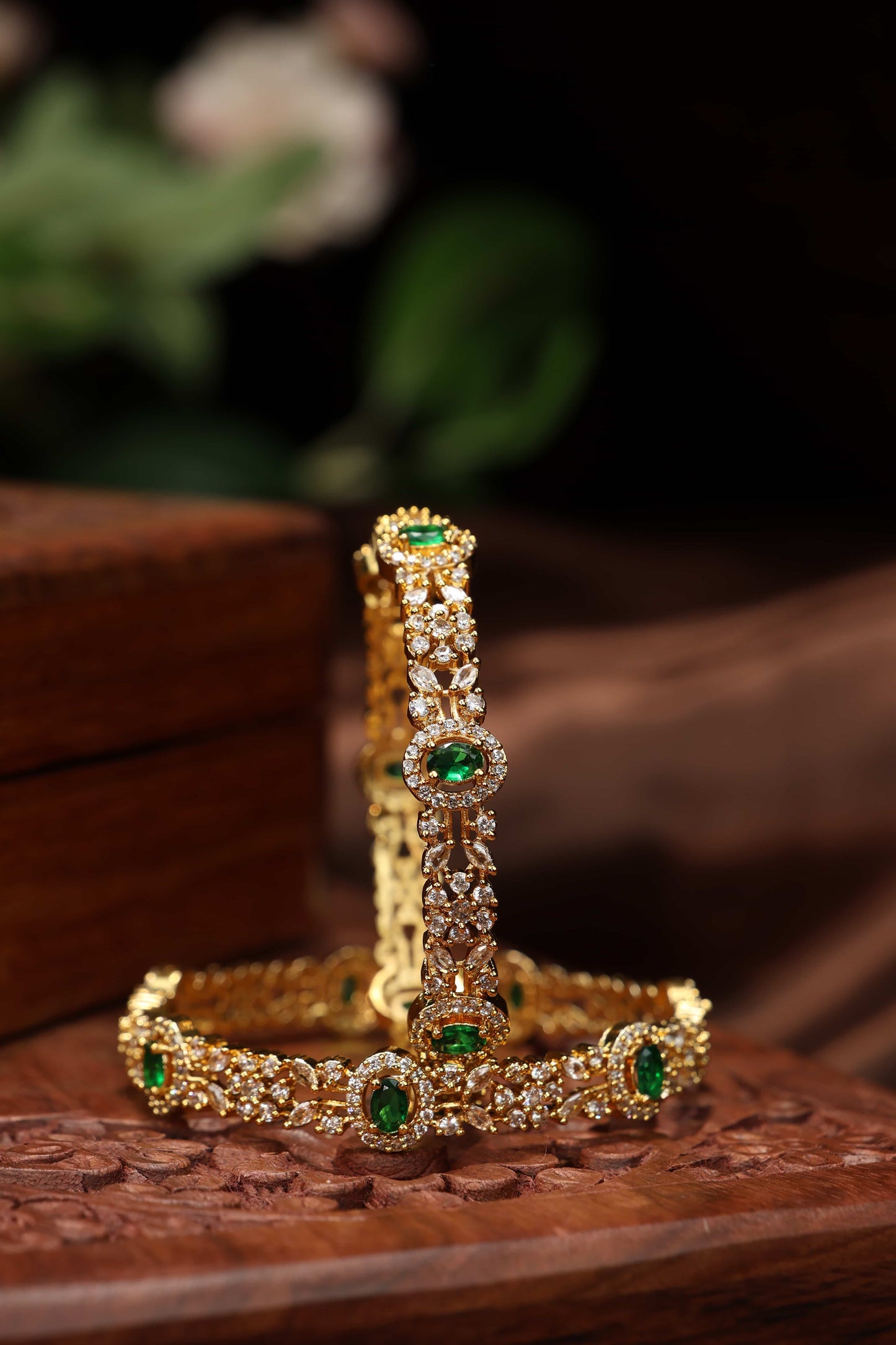 Victorian green stone studded bangles-2pcs