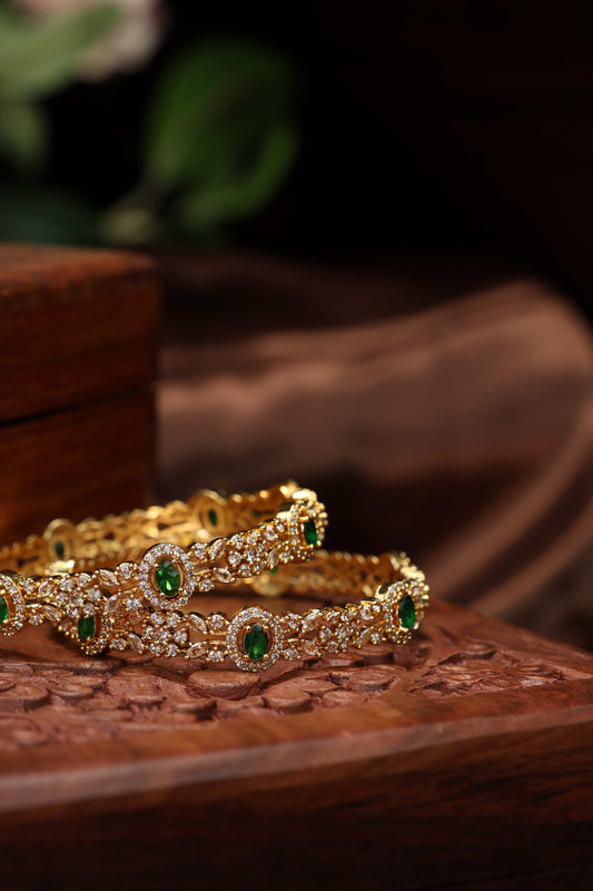Victorian green stone studded bangles-2pcs