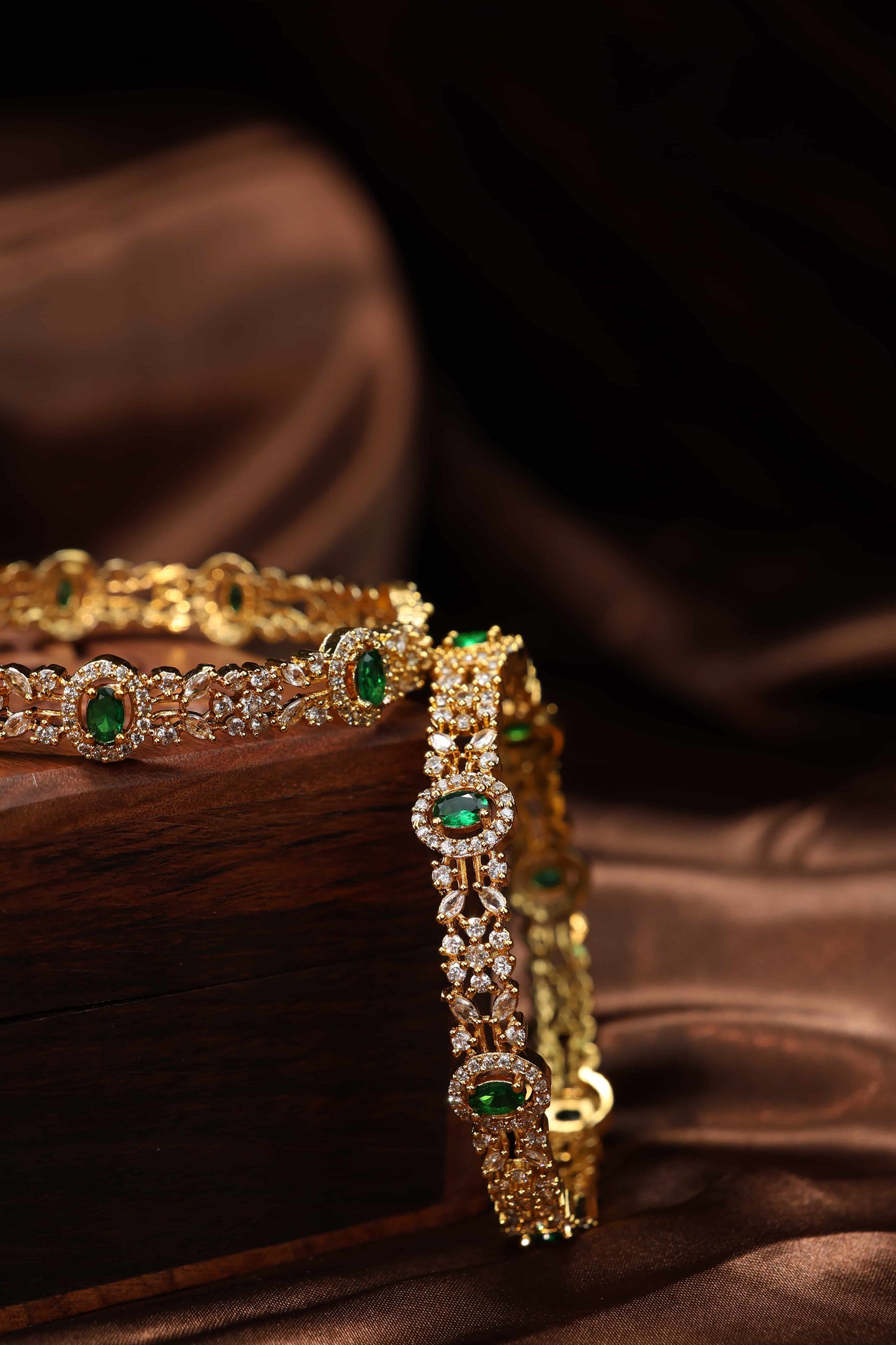 Victorian green stone studded bangles-2pcs