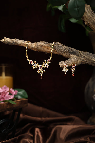 Cz ruby stone neclace with earing