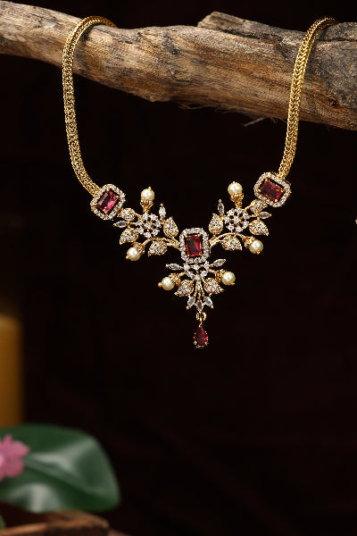Cz ruby stone neclace with earing