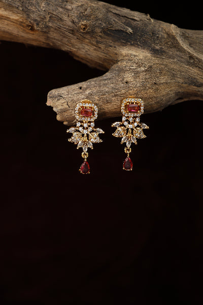 Cz ruby stone neclace with earing