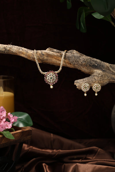 Cz cute round pendant with earing