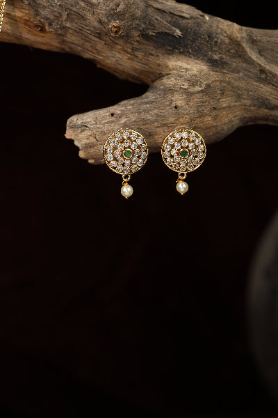 Cz cute round pendant with earing