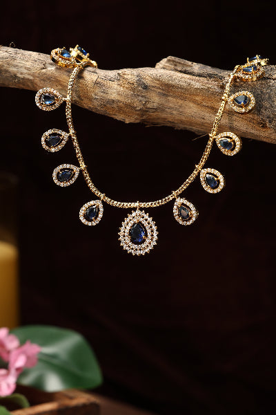 Cute tear drop hanging necklace-Blue