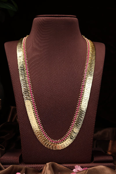 Kasu malai with ruby stone long haram