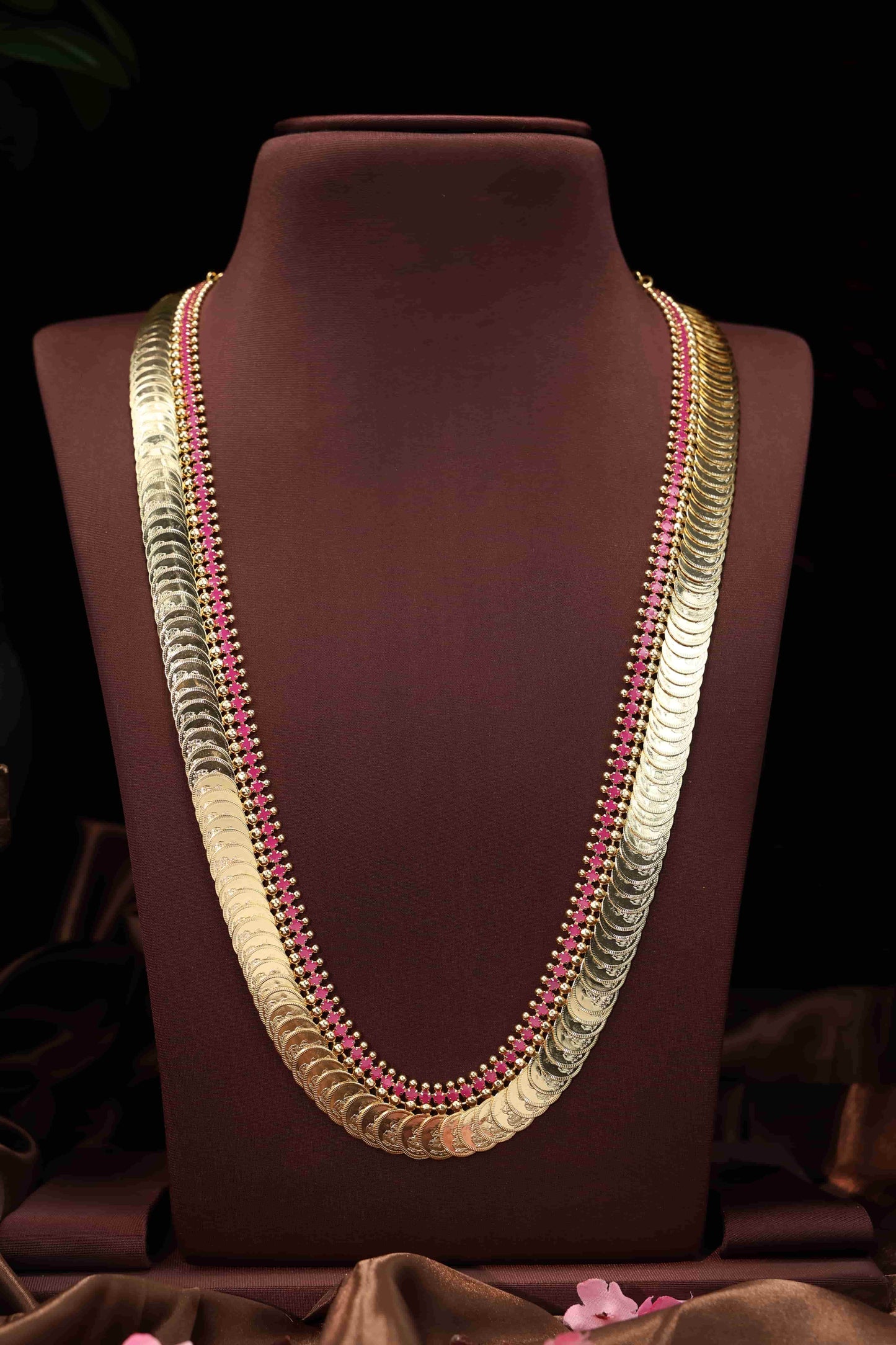 Kasu malai with ruby stone long haram