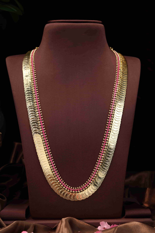 Kasu malai with ruby stone long haram