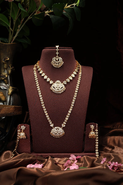 Jewelry set including necklace,haram, earrings, mattal,tikka.
