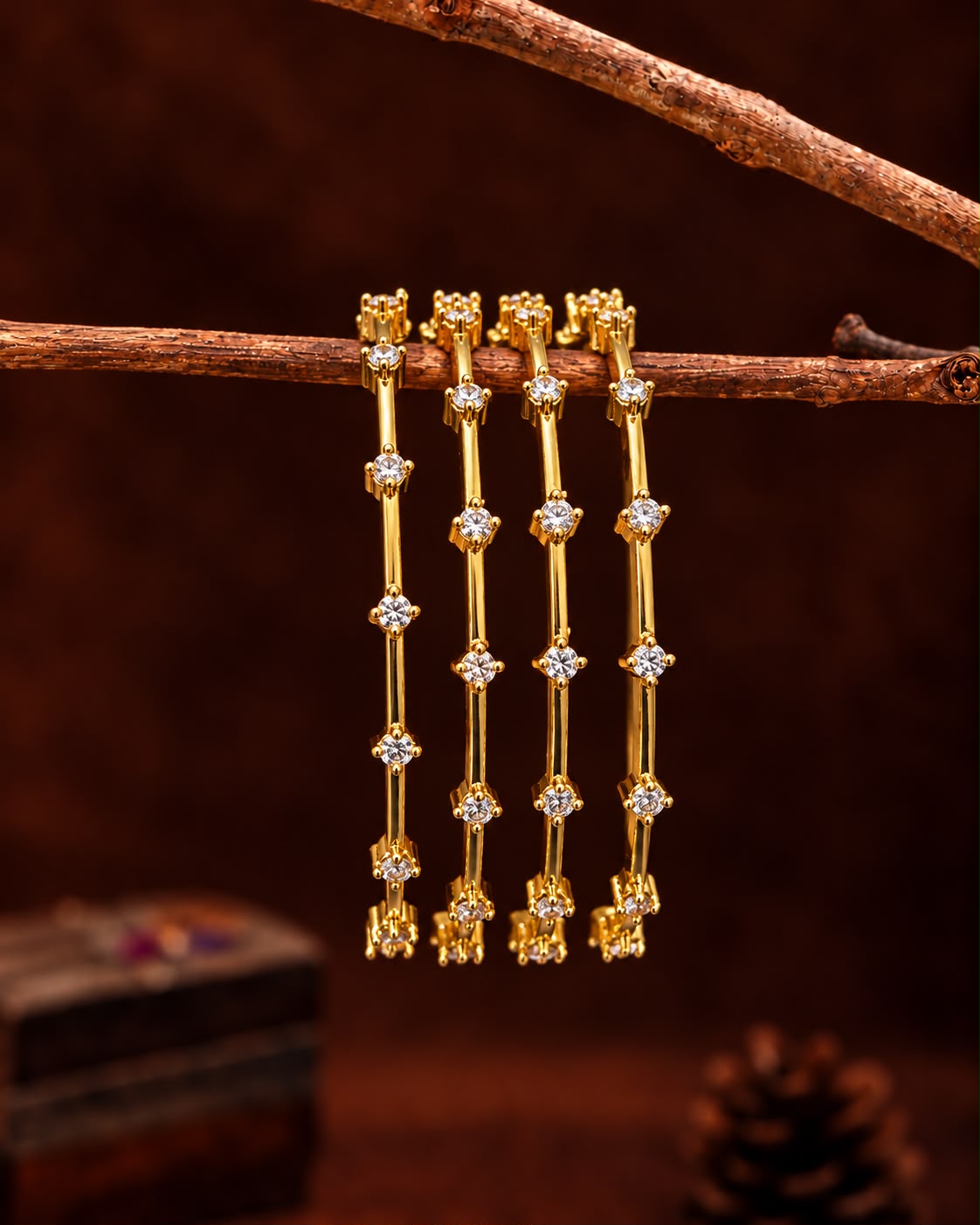Cz stone single stone bangles - 4pcs
