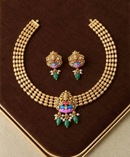 Meenakari work with antique necklace and earrings