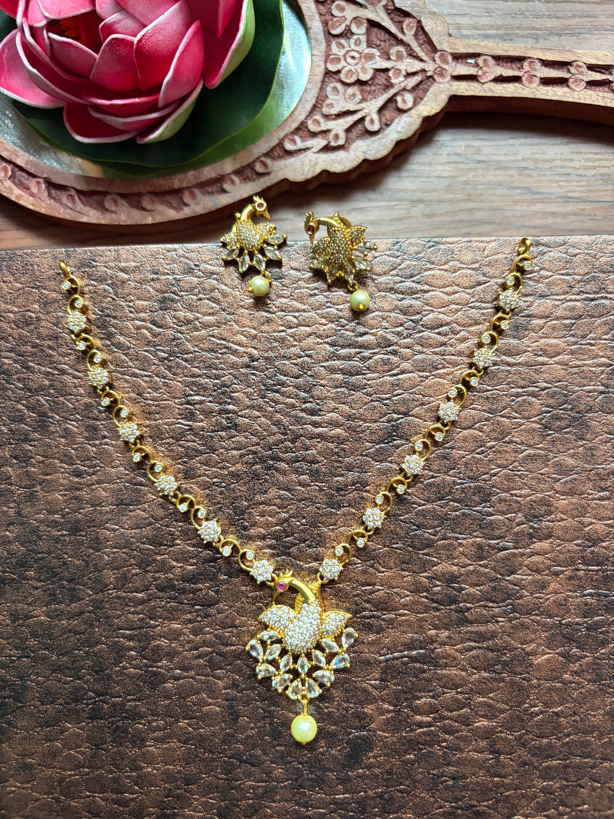 Peacock stone necklace with earrings