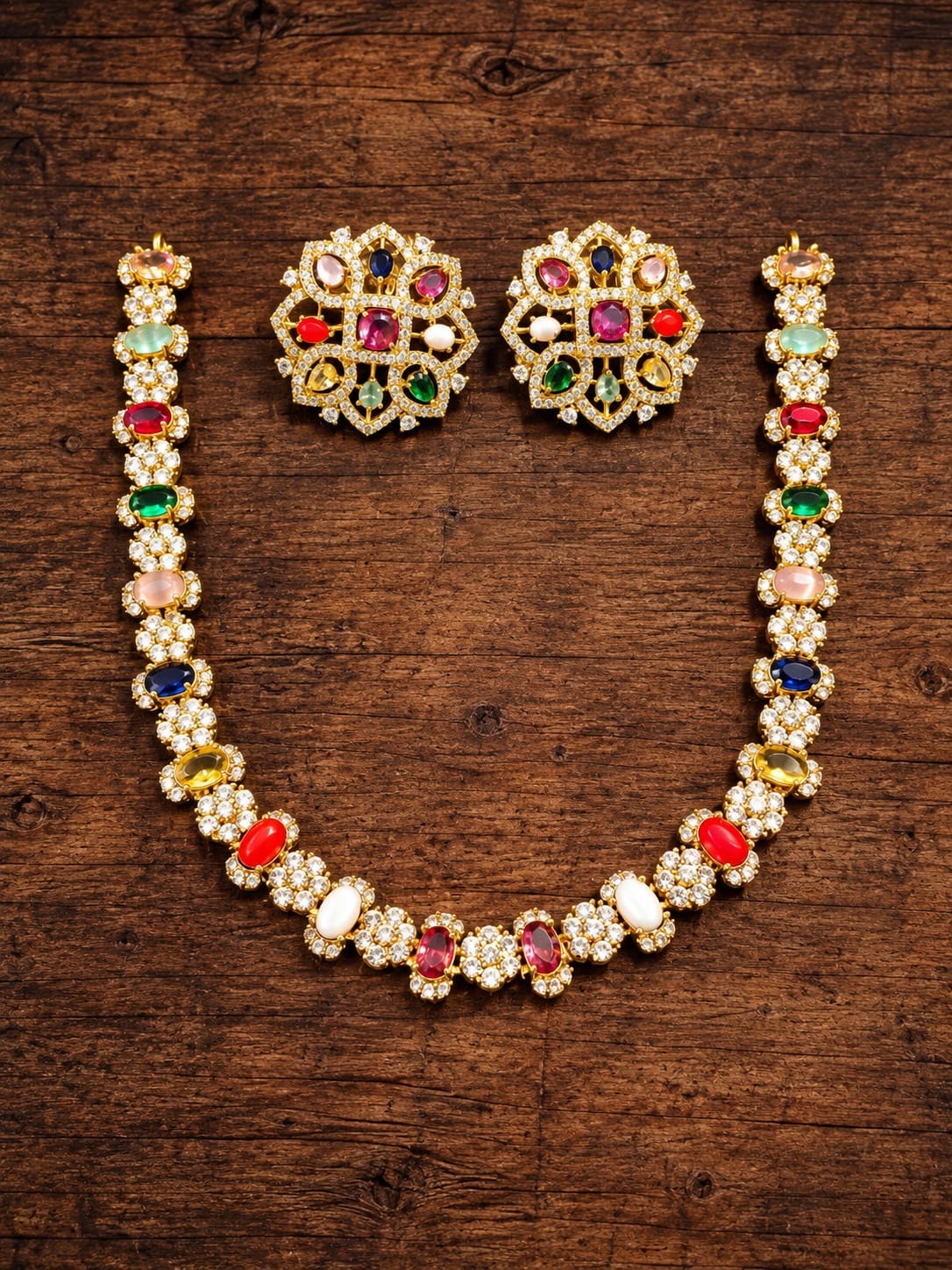 Navarathna stone necklace with earrings