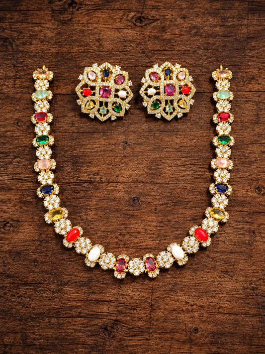 Navarathna stone necklace with earrings