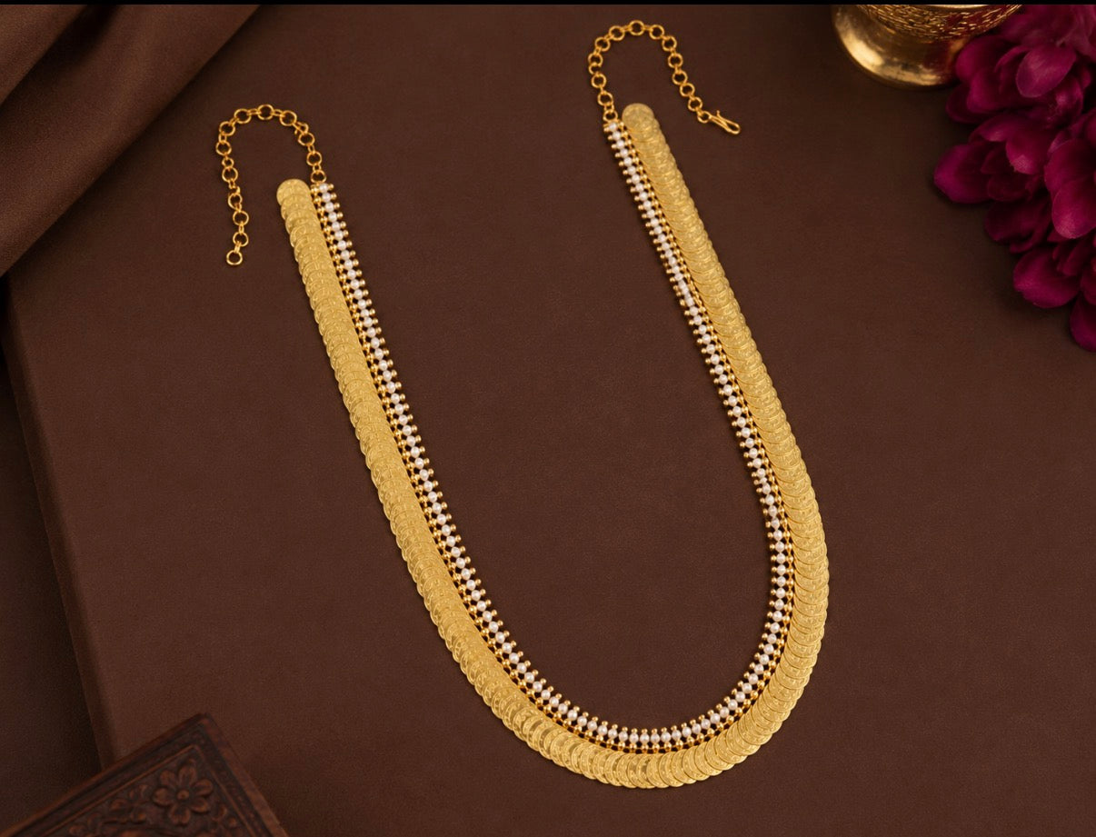 Kasu malai with ruby stone long haram