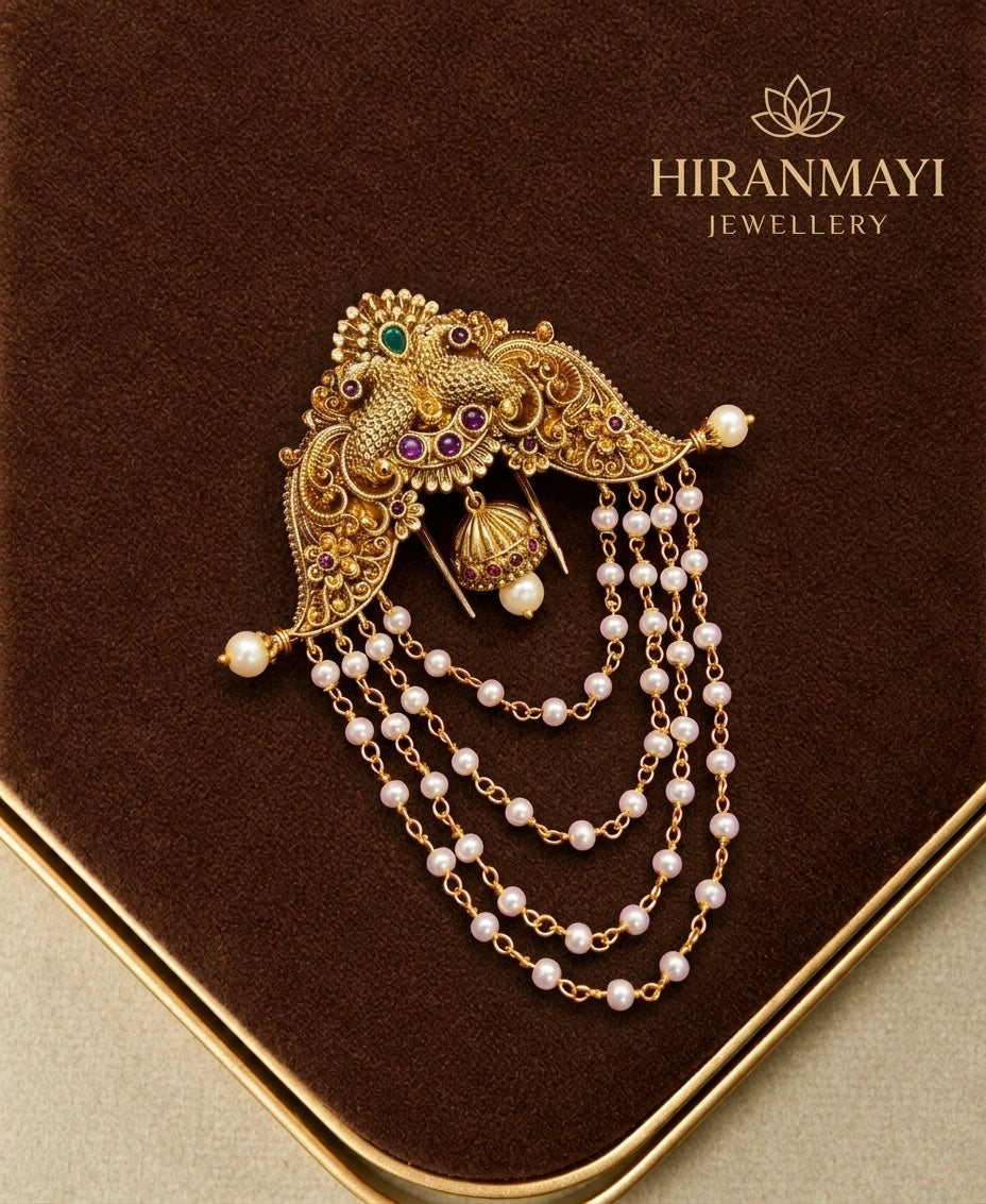 Antique patterns with pearl chains hanging hairbillai