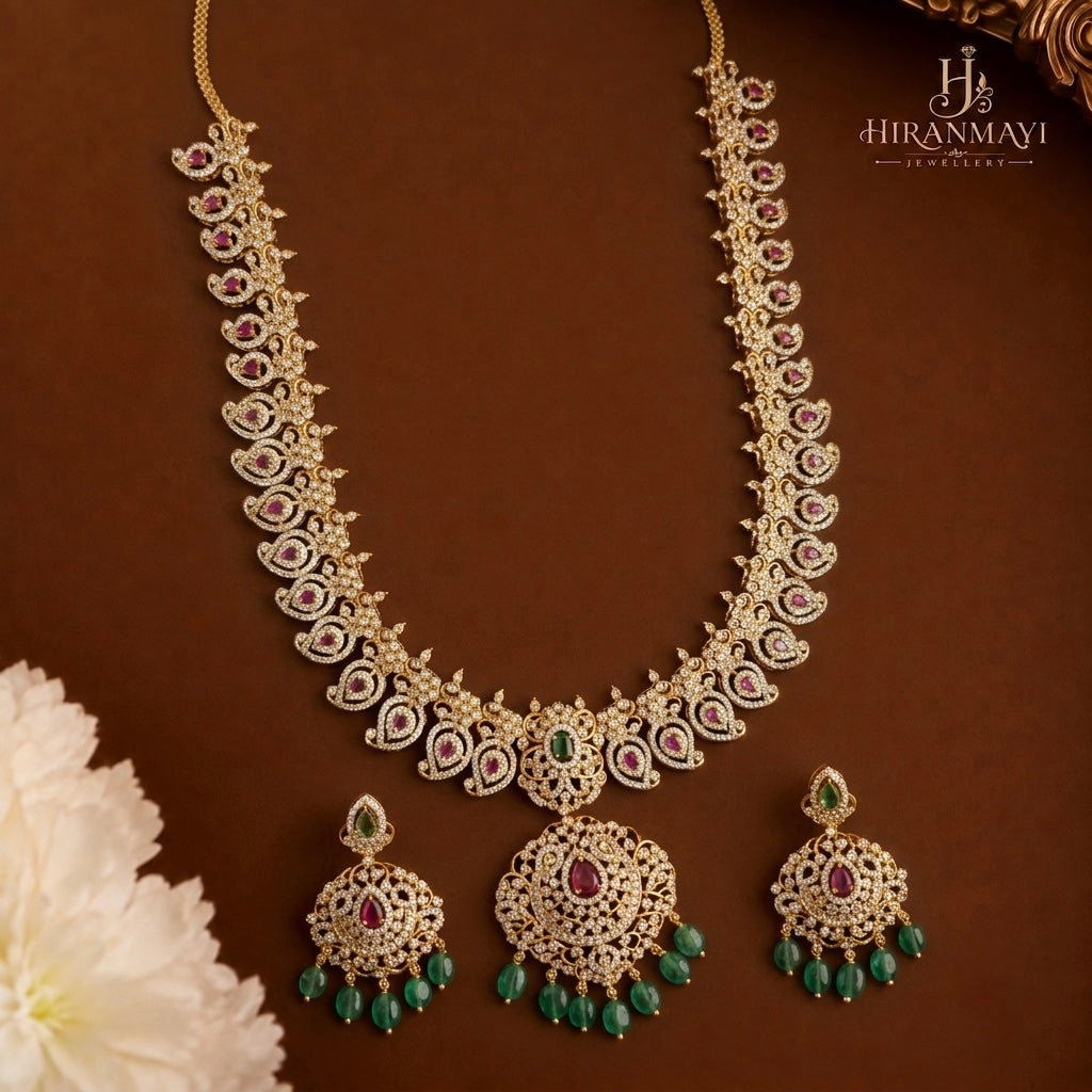 Uncut diamond replica mango motif haram with earrings
