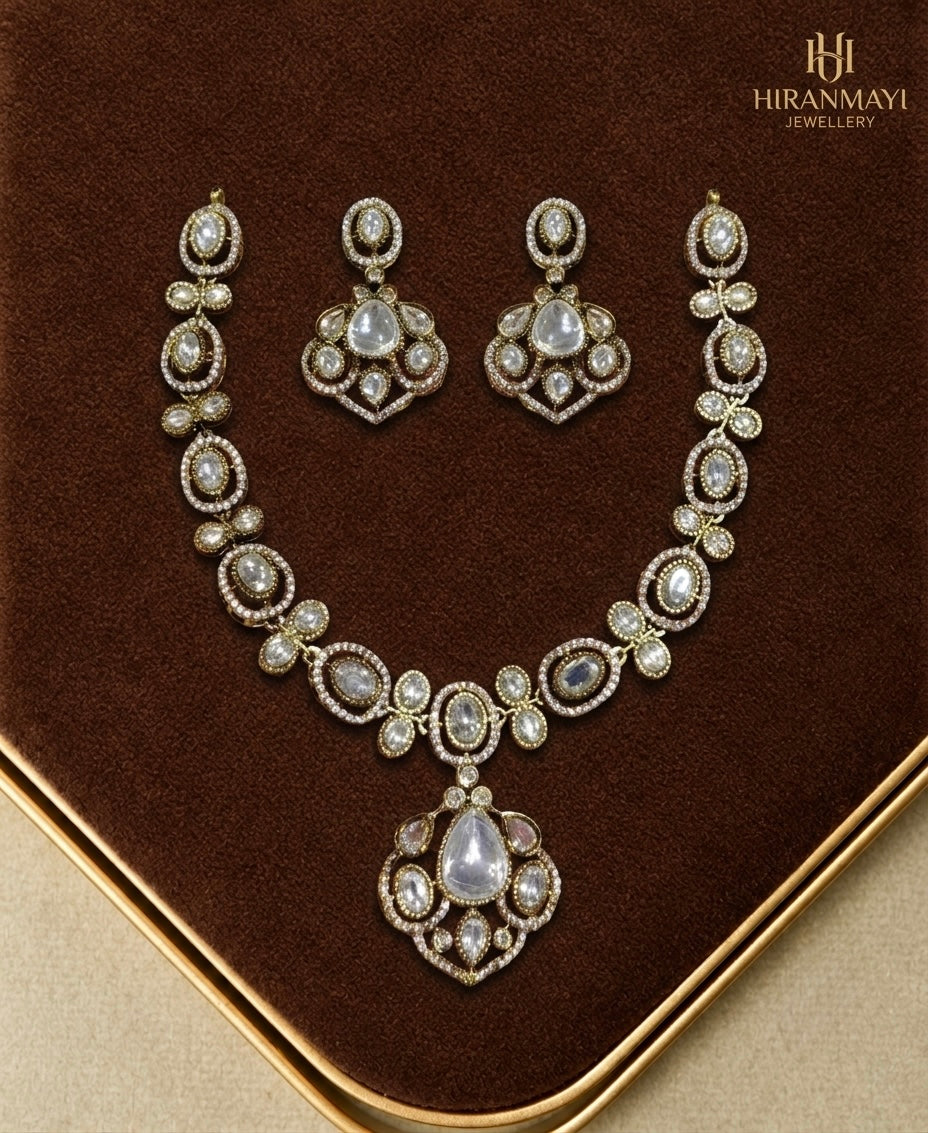 Mozonite bold white stone necklace with earrings