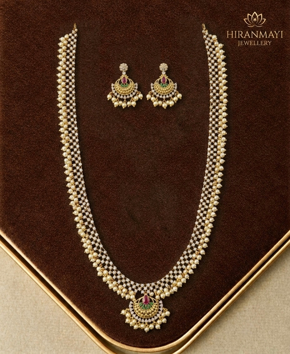 Stone haram with pearl hanging and earrings