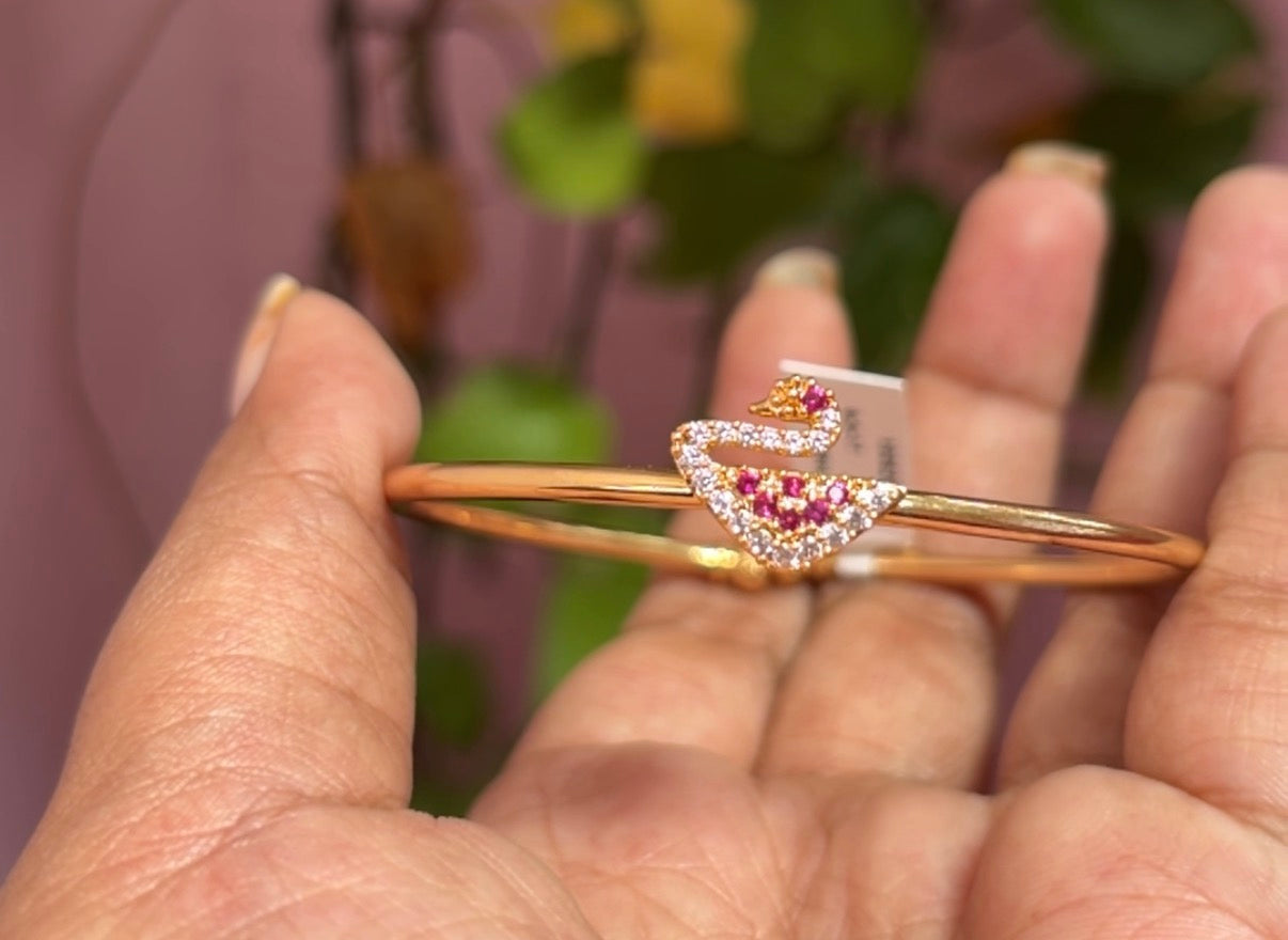 Swan with white and ruby stone kada bangles